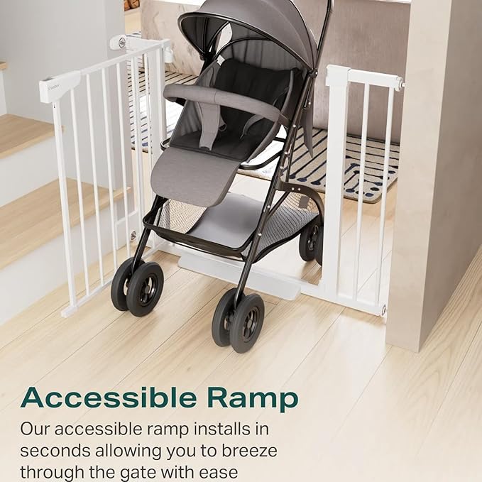 Cumbor 2 Pack 29.7-40.6" Baby Gate for Stairs, Mom's Choice Awards Winner-Dog Gate for Doorways, Pressure Mounted Self Closing Pet Gates for Dogs Indoor, Safety Child Gate with Easy Walk Thru Door-PawvioPets