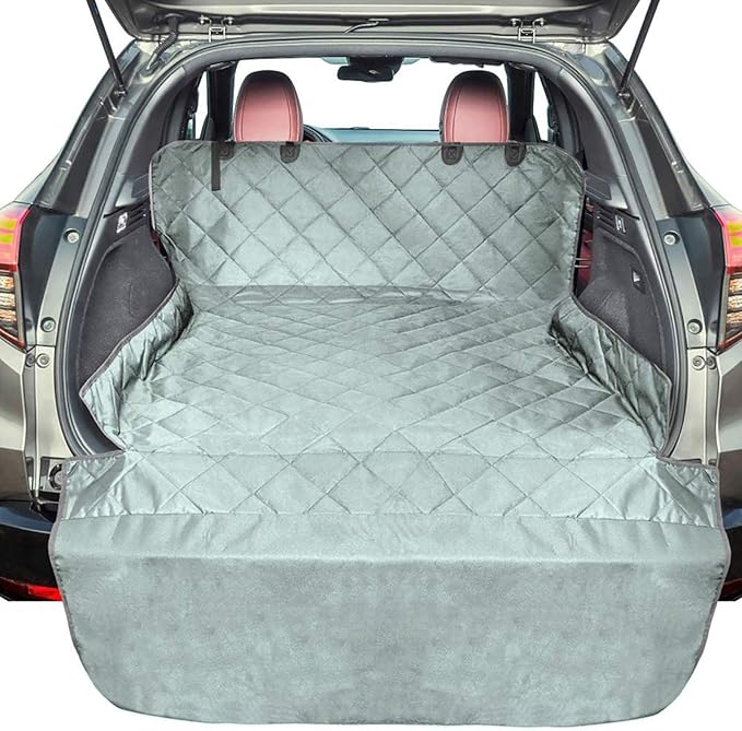F-color SUV Cargo Liner for Dogs, Water Resistant Pet Cargo Cover Dog Seat Cover Mat for SUVs Sedans Vans with Bumper Flap Protector, Non-Slip, Large Size Universal Fit, Grey-PawvioPets