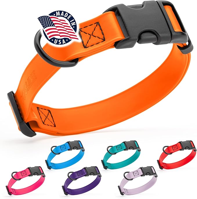 Dogline Biothane Waterproof Dog Collar with Quick Release Buckle Strong Coated Nylon Webbing with Odor- Proof for Easy Care Easy to Clean Fits Small Medium Large Dogs, Orange 5/8" W 9-14" L-PawvioPets