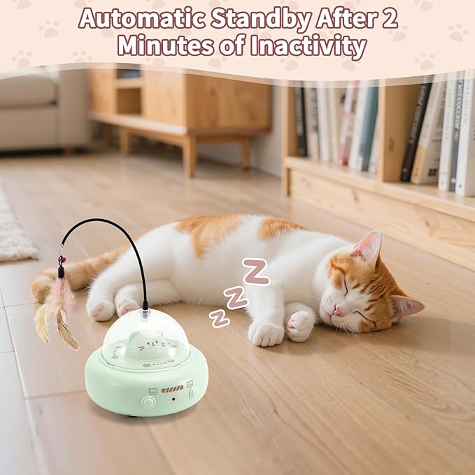 Automatic Cat Toys with Feathers, Interactive Cat Toy for Indoor Exercise, Rechargeable Teasing Toys for Indoor Cats, USB Powered, Smart Standby&Obstacle Avoidance(Green)-PawvioPets