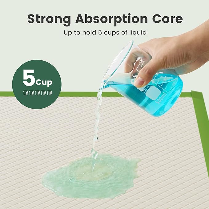 Gardner Pet Dog Pee Pads Rugular 22"x22", Thicker ECO Green Small Disposable Puppy Training Pads Super Absorbent Full Edge-Wrapping Pad for Dogs, Puppies, Doggies, Cats-(50 Count)-PawvioPets