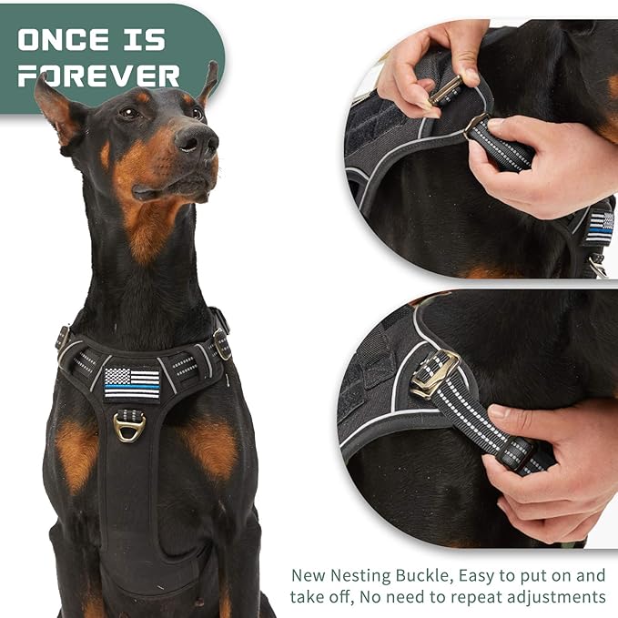 BUMBIN Tactical Dog Harness for Large Dogs No Pull, Famous TIK Tok No Pull Dog Harness, Fit Smart Reflective Pet Walking Harness for Training, Adjustable Dog Vest Harness with Handle Black XL-PawvioPets