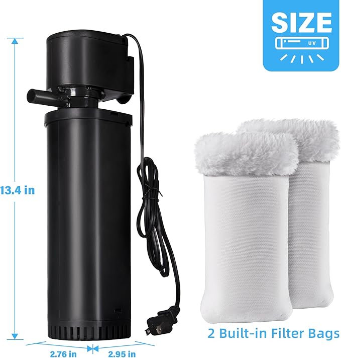 400GPH Fish Tank Filter, UV Aquarium Filter for 55-150 Gallon Turtle Tank Filter Powerful Internal Pump for Cold Plunge Saltwater Cloudywater Clear and Algae Green Killing Machine-PawvioPets