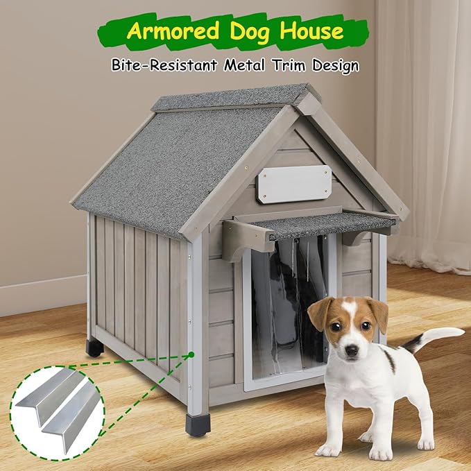 Dog House Outdoor Indoor Waterproof for Small Dog with Anti-Chewing Iron Frame, Raised Feet, Weatherproof Doghouse Kennel Puppy Shelter with Removable Floors(18" L*28.5" W*24" H)-PawvioPets