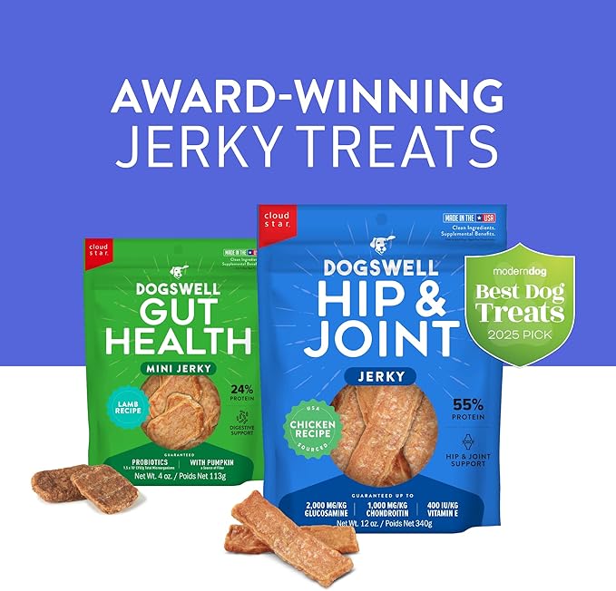 DOGSWELL Gut Health Mini Jerky Functional Dog Treats, Lamb 4 oz. Bag-PawvioPets
