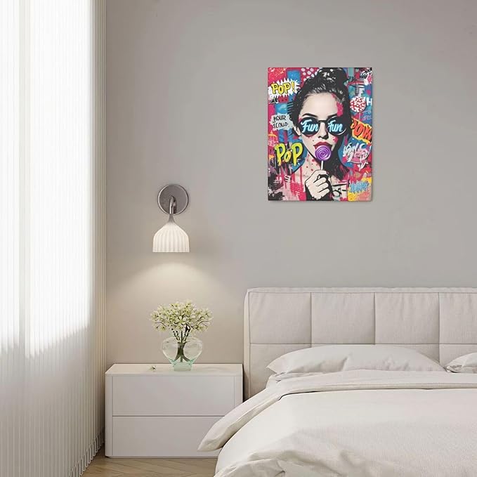 Fashion Women Wall Art Glam Modern Artwork for Girls Banksy Street Graffiti Pop Art Canvas Pictures Painting Print Framed Decorations Gifts for Bedroom Living Room Office 16"x20"-PawvioPets