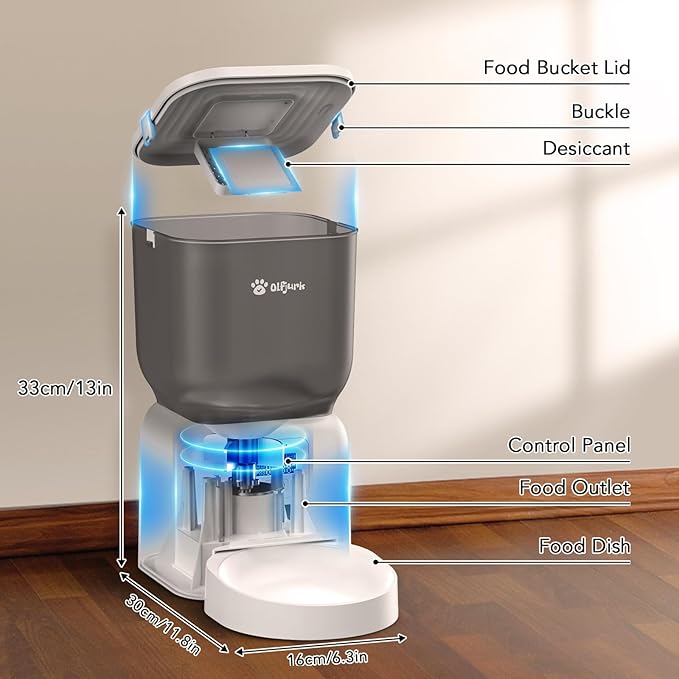 Automatic Dog & Cat Feeder, with Freshness Preservation, 4L Timed Cat Feeder with LCD Screen.Up to 6 Meals Per Day and 1-15 Portion for Cats & Dog (White)-PawvioPets