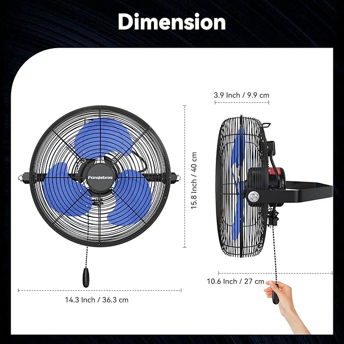 12 IN High Velocity Wall Mount Fan, 3 Speed Industrial Wall Fan with Sealed Motor, 2500 CFM Adjustable Air Circulator for Garage, Commercial, Greenhouse, Warehouse & Gazebo Use, UL Listed-PawvioPets