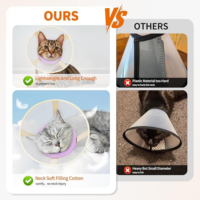 Cat Cone Collar Soft- Adjustable Comfortable Air Mesh Recovery Cone After Surgery to Stop Licking and Scratch, Alternative to Plastic Elizabethan Collar for Cat, Whiskers Freedom (Purple, XS)-PawvioPets