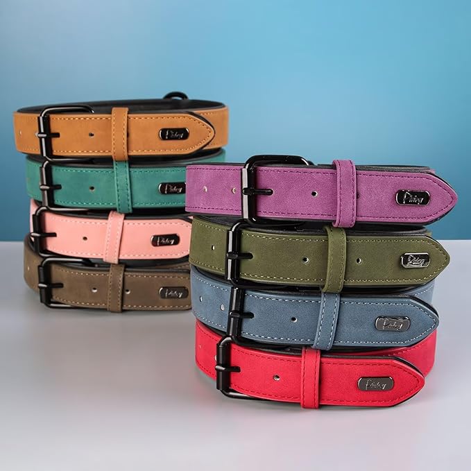 Didog Soft Padded PU Leather Dog Collar, Breathable and Adjustable Red Dog Collars for Medium Dogs, Comfortable for Daily Walk, Red, L Fit Neck 13-17"(22-44 lbs)-PawvioPets