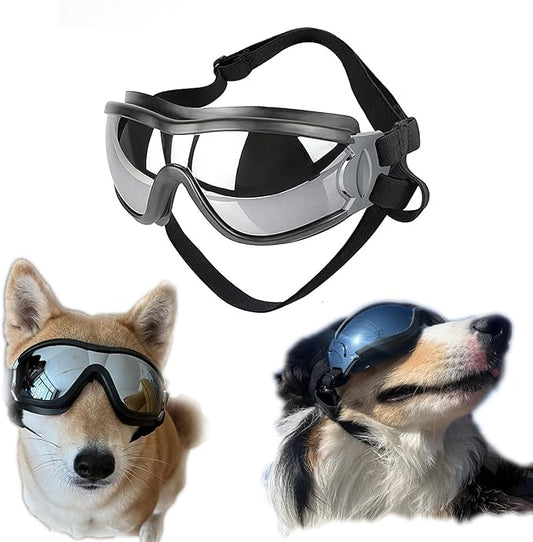 Dog Sunglasses for Large and Medium Breed, Dog Goggles for Large Dogs, Sun Protection, Windproof, Waterproof, Dustproof and Anti-Fog with Adjustable Strap for Driving, Motorcycle, Black-PawvioPets