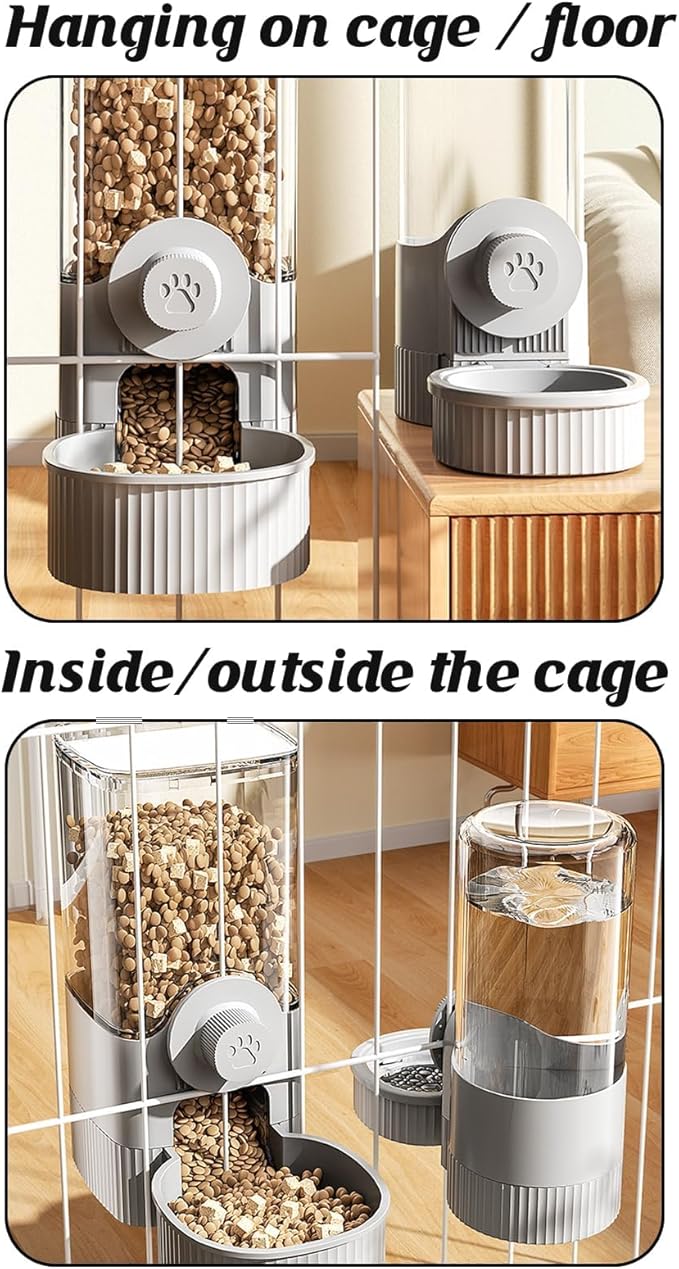 GPY Automatic Hanging Gravity Pet Feeder and Water Dispenser Set ，Automatic Dog Feeder and Dog Water Dispenser for Dogs Cats Pets Animals Large Capacity (Blue Water Feeder&Food Feeder) (Grey)-PawvioPets
