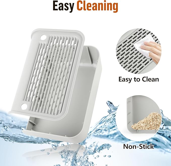 Cat Litter Box Step, Cat Litter Box Ramp Mat with Filter Function for Self-Cleaning Cat Litter Box, Easy to Clean, Cat Pedal Step Stool Ideal for Kitten & Elderly Cats (Light Grey)-PawvioPets