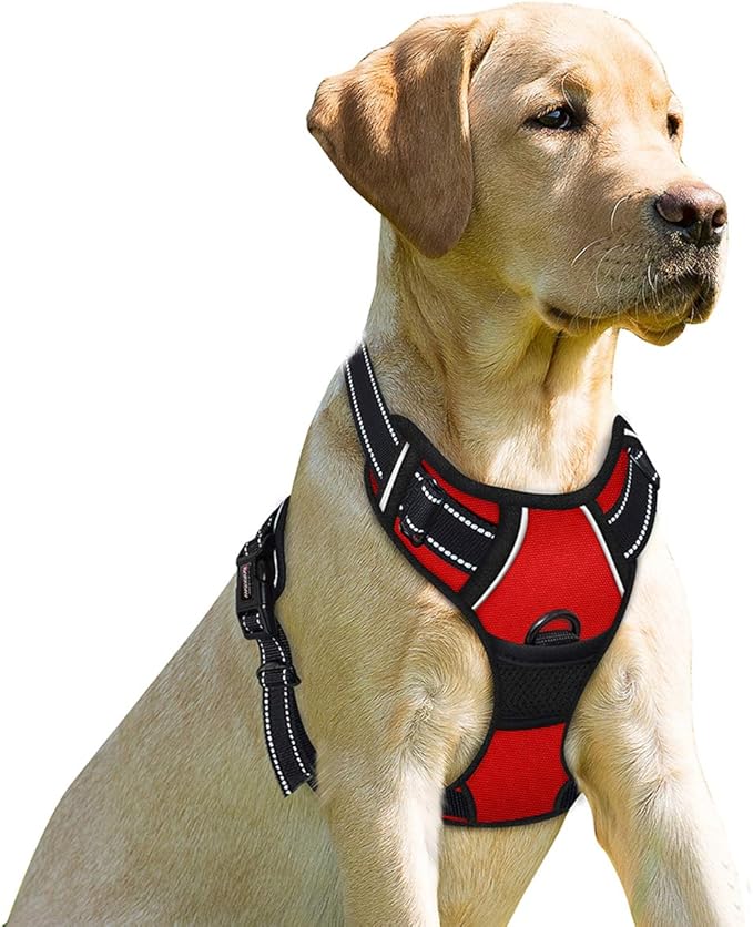BARKBAY No Pull Dog Harness Front Clip Heavy Duty Reflective Easy Control Handle for Large Dog Walking(Red,XL)-PawvioPets