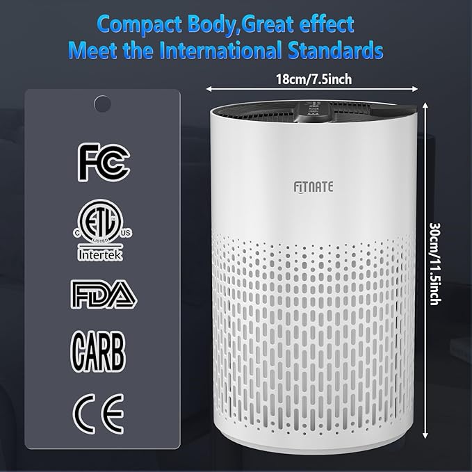 FITNATE Air Purifiers for Home Large Room Up to 1076 Ft² with Aromatherapy, H13 True HEPA Air Purifier for Pets, Quiet Air Cleaner for Smoke Dust Pollen Pets Dander Odor, with Night Light,Timer, White-PawvioPets