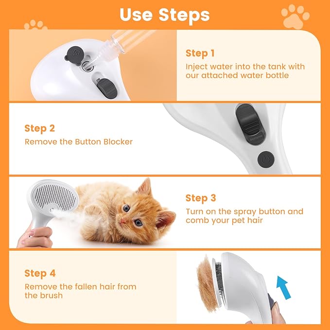 3 In 1 Cat Brush, Anti-Static Dog Brush One-click Self-cleaning Comb for Furry Pet, Rechargeable USB Cat Steam Brush for Shedding, Horse and Dog-PawvioPets