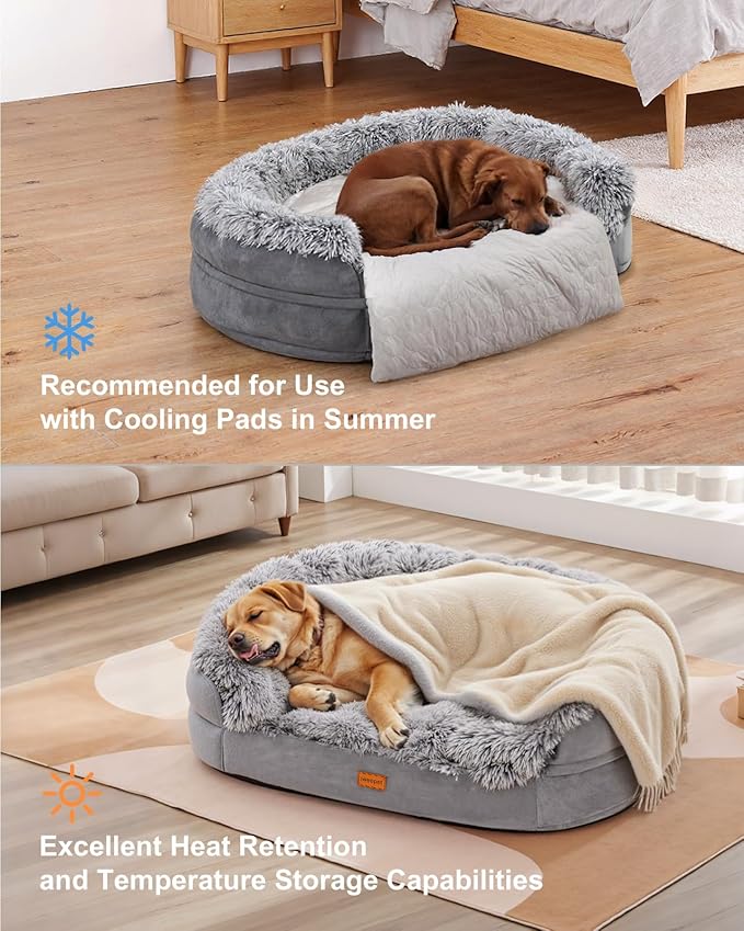 Dog Beds for Jumbo Dogs, 47.5"x35"x7.6", Removable and Washable Cover, Raised Reboundable Edges, Non Slip Bottom, Extra Big Size, Orthopedic Oval Memory Foam Pet Bedding, Indoor-PawvioPets
