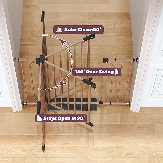 29"-40" Baby Gate for Stairs, Auto Close Stroller Friendly Dog Gate Indoor for Doorways, Pressure Mounted Baby Gate, Easy Walk Through Gate for Children & Pets, Brown-PawvioPets