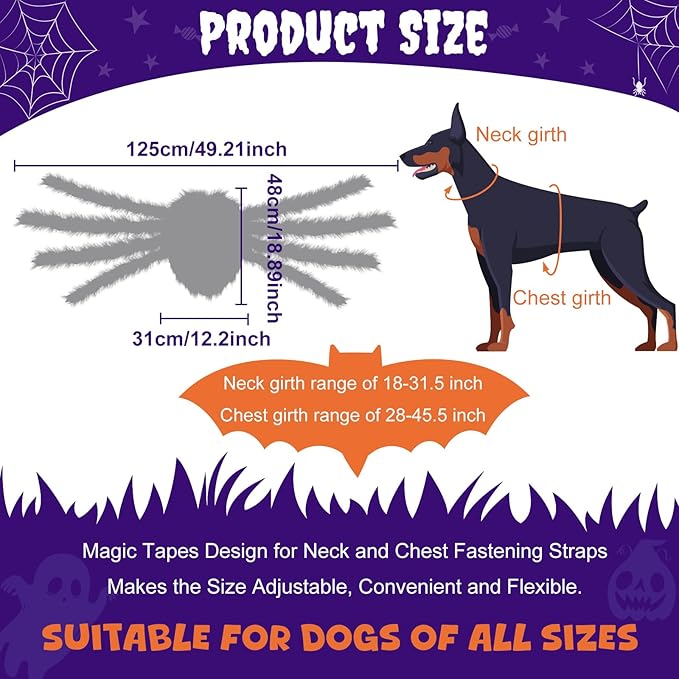 Dog Halloween Costume Large Breed, Furry Dog Spider Costume with 64 LED, Funny Halloween Dogs Costumes for Large Dogs Medium Pet Halloween Party Cosplay (Orange)-PawvioPets
