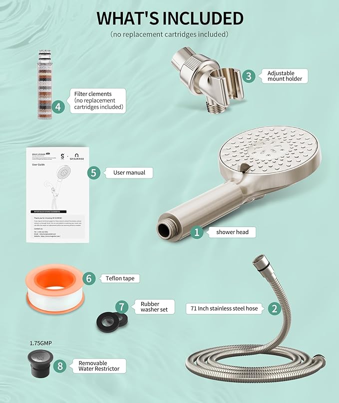 Filtered Shower Head with Handheld, High Pressure 9 Spray Mode Brushed Nickel Showerhead with Filters, detachable shower head,Water Softener Filters Beads for Hard Water - Remove Chlorine-PawvioPets