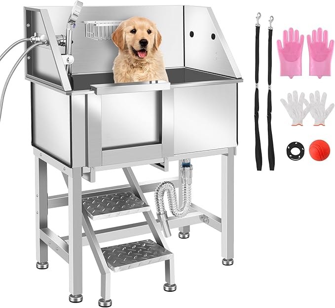 Electric Dog Bathing Station for Large Dogs, Height Adjustable Stainless Steel Dog Pet Washing Station, Professional Dog Grooming Tub with Electric Lift, Pet Wash Bath Station-PawvioPets
