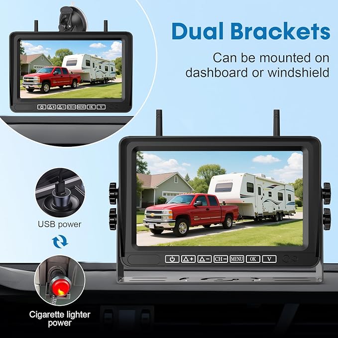 7-Inch Wireless Backup Camera for RV Trailer - HD 1080P Monitor, Night Vision, IP69 Waterproof, Easy Installation Compatible with Furrion, Split Screen 4 Channels Y31-PawvioPets