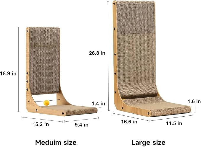 FUKUMARU Cat Scratcher, 18.9 Inch L Shape Cat Scratch Pad, Vertical Cat Scratcher Wall Mounted, Cat Scratching Cardboard with Ball Toy for Indoor Cats-PawvioPets