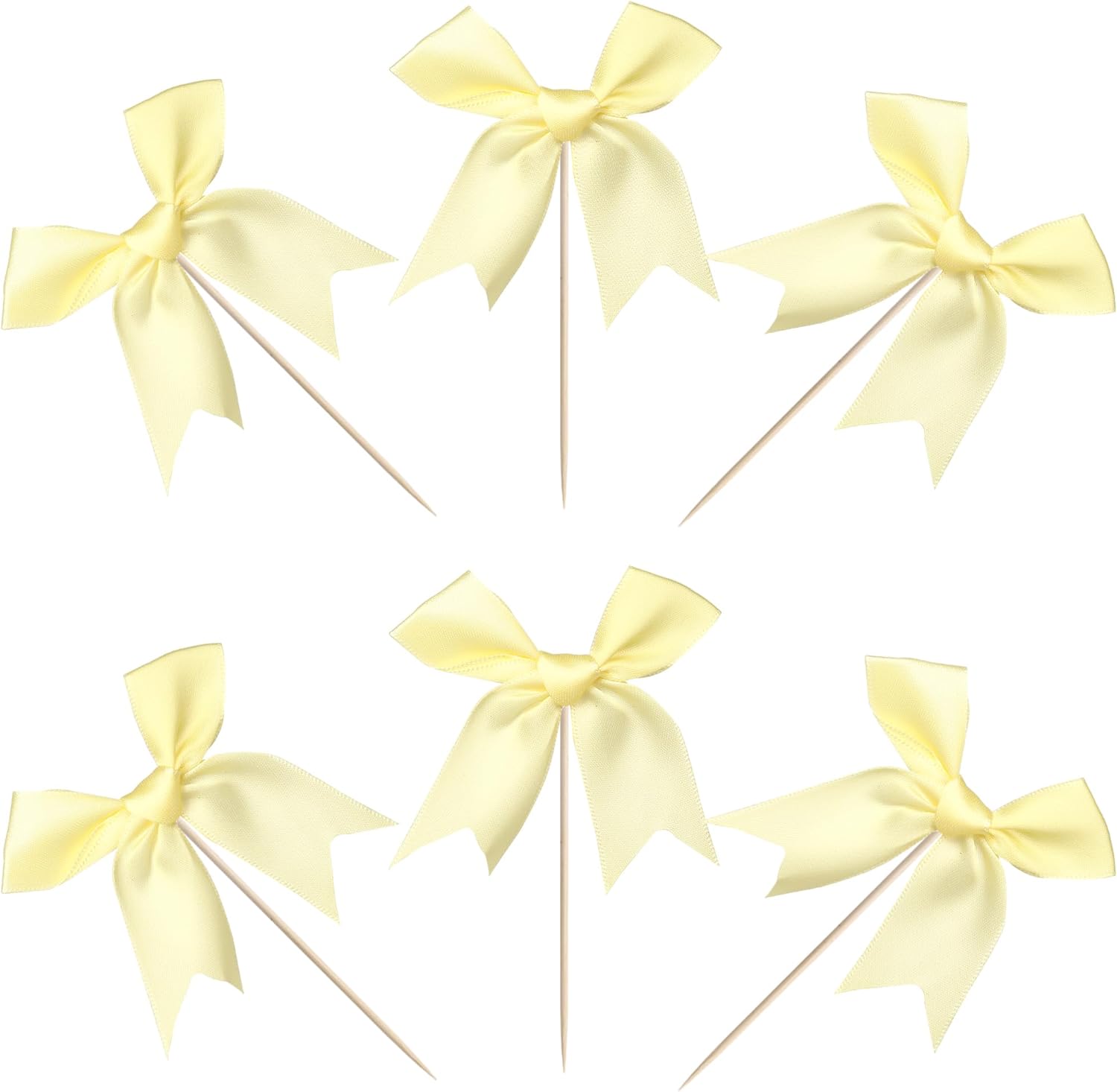 24 PCS Bow Cupcake Toppers Bow Cupcake Picks Bowknot Birthday Party Decorations Bowknot Cake Dessert Picks for Baby Shower Birthday Wedding Bridal Engagement Party Cake Decorations Supplies Yellow
