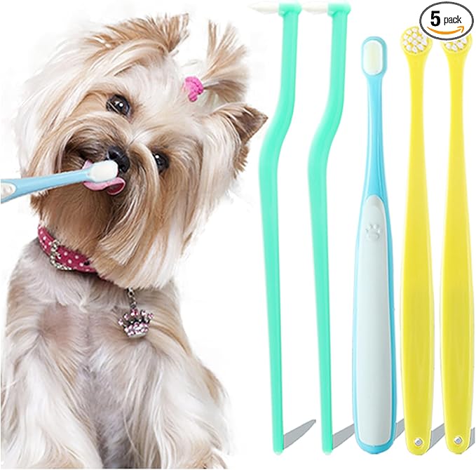 Dog Toothbrush Small Breed Cat Toothbrushes, Puppy Tooth Brushing Kit, Tiny Dog Tooth Brush, Micro Head Deep Teeth Cleaning Brushes for Mini Pet Doggie Kitten, Soft Bristles, 5 PCS-PawvioPets
