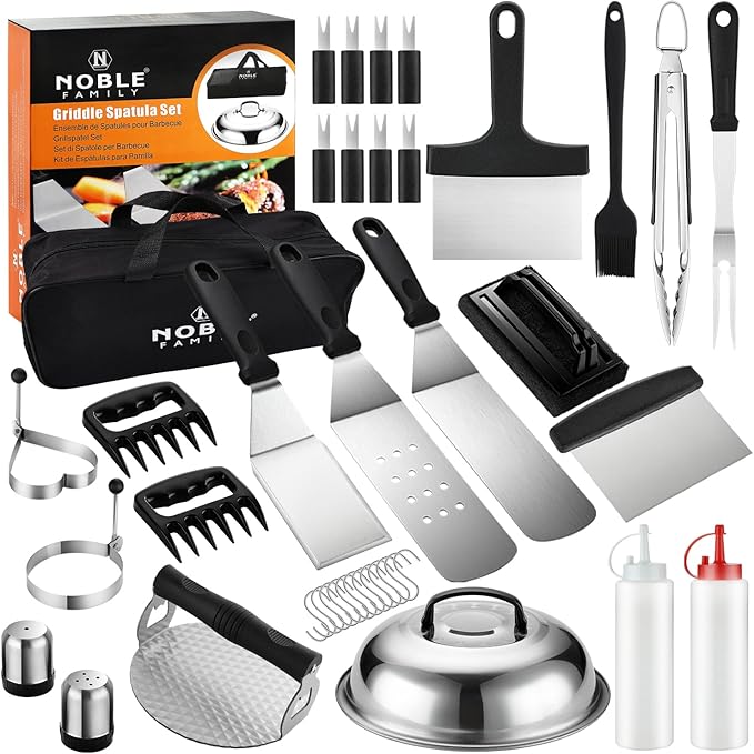 38PCS Flat Top Grill Accessories Set - Must Have for Your Outdoor with Professional Griddle Spatula, Cleaning Kit, Grill Basting Cover - Ideal Griddle Gift for Men Women-PawvioPets