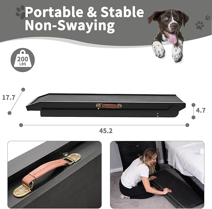 ABORON Dog Ramp,Adjustable Folding Pet Ramp for Bed,Couch,SUV - High Traction Portable Rubber Paw Ramps,Great for Small & Large Old Dogs & Cats, Supports up to 200 lbs,39.3''Long-PawvioPets