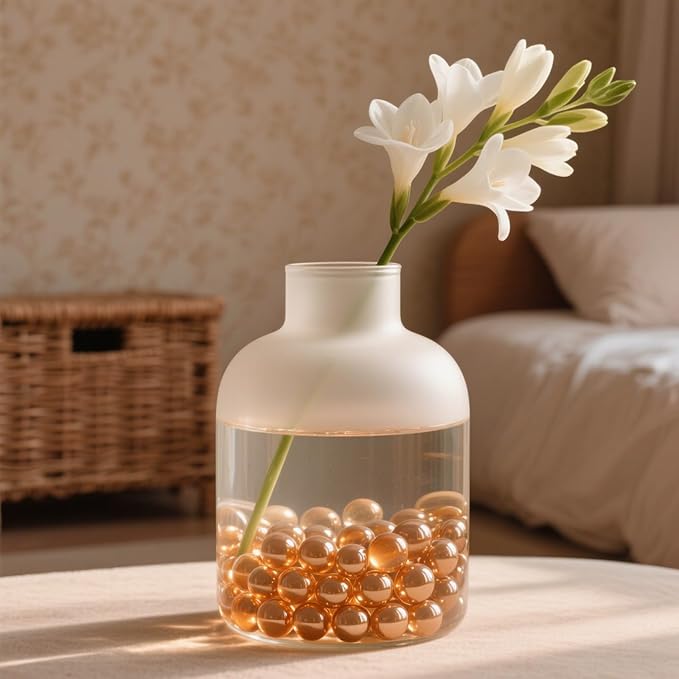 2.16LB Glass Beads Vase Filler Aquarium Gravel Decor Flat Glass Marbles Gems Pebbles Fish Tank Rocks Home Decorative Art Craft - Champagne-PawvioPets