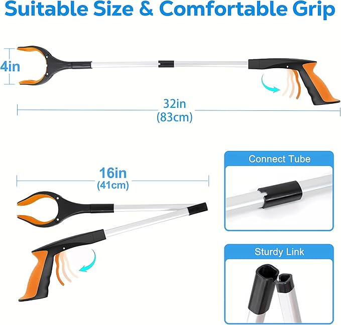 Grabber Reacher Tool - 32” Extra Long Foldable Gripper and Reaching Tool - Heavy Duty Pick Up Stick Grabbers for Seniors, Trash, Surgery Recovery Must Haves Gifts (Orange)-PawvioPets