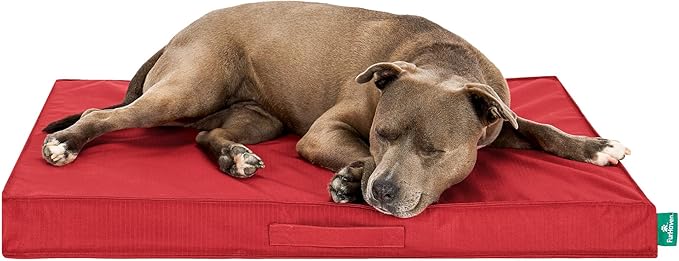 FurHaven Cooling Dog Bed – Large Foam Mattress for Joint Pain Relief, Waterproof Liner, Removable Washable Cover, Durable for Outdoor Use, Deluxe Grid Indoor/Outdoor Bed – Red, Large-PawvioPets