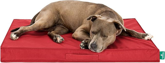 FurHaven Cooling Dog Bed – Large Foam Mattress for Joint Pain Relief, Waterproof Liner, Removable Washable Cover, Durable for Outdoor Use, Deluxe Grid Indoor/Outdoor Bed – Red, Large-PawvioPets