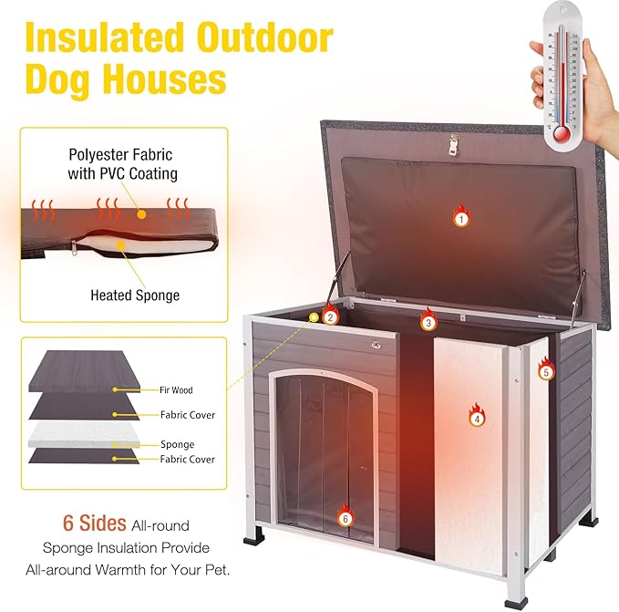 Aivituvin Insulated Dog House for Winter Outdoor Dog Kennel with All-Around Iron Frame- 100% Insulated Guarantee-PawvioPets