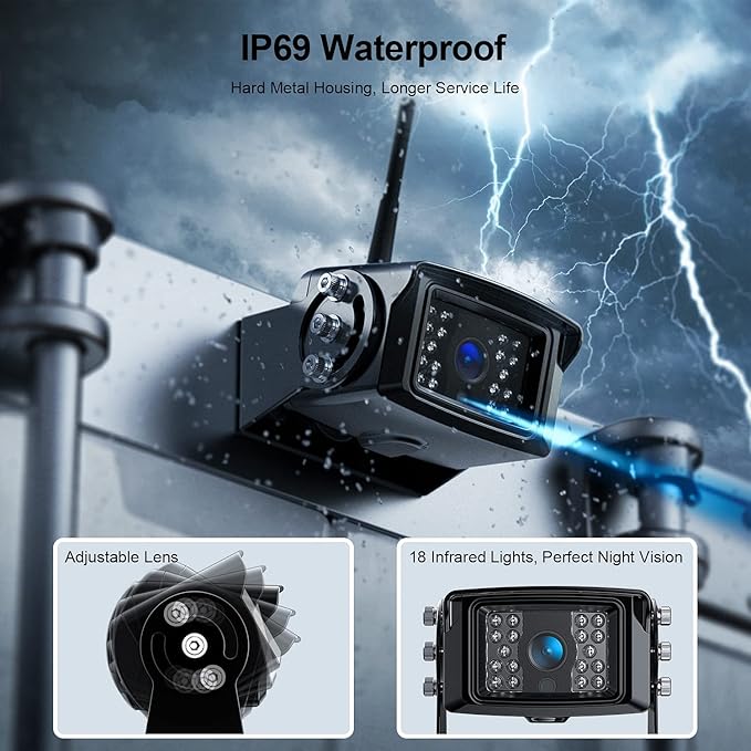 Fookoo HD 1080P 9" Wireless Backup Camera System, 9-inch Dual/Quad Split Monitor w/Recording, Supports 4 Cameras, IP69 Waterproof Rear View Cam Parking Lines 32GB SD Card for RV/Trailer/Truck(DW901)-PawvioPets