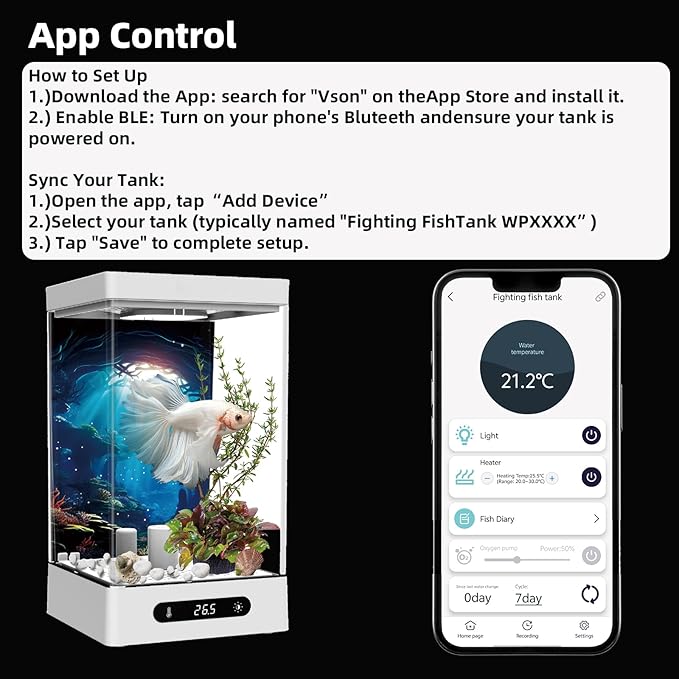 Betta Fish Tank, Smart Automatic Heating, Easy Water Change Valve, and Energy-Efficient LED Lighting - Perfect for Office, Home, and Bedrooms-PawvioPets