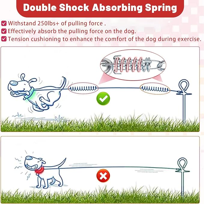 Dog Tie Out Cable 10/15/20/25/30FT Dog Run Cable Rosy Pink/Blue/Purple/Silver/Red/Green/YellowTie Out Cable for Large Dogs Heavy Duty for Outside Hold Large Dogs Up to 250LBS-PawvioPets