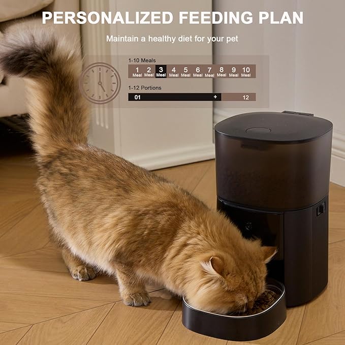 Automatic Cat Feeder WiFi with App Control, Voice Recorder, 4L Dry Pet Food Dispenser for Cats & Dogs with Freshness Preservation, Custom Feeding Times & Portions, Dual Power-PawvioPets