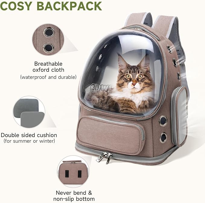 Cat Backpack Carrier, Breathable Cat Carrier Large Space Bubble Pet Backpack for Kitty Small Dog up to 15lbs, Transparent & Foldable Pet Carrier for Travel Hiking-PawvioPets