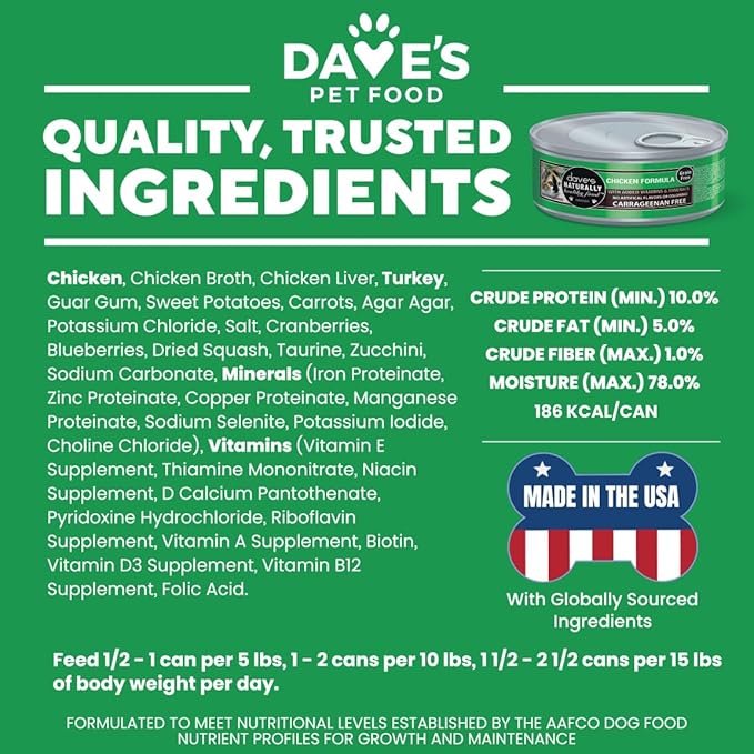 Dave's Pet Food Grain Free Wet Cat Food Pate (Chicken Formula), Made in USA Naturally Healthy Canned, Added Vitamins & Minerals, 5.5 oz Cans (24 Pack)-PawvioPets