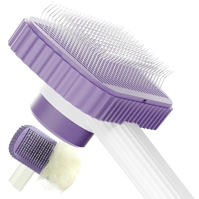 Cat brush, Cat Brush for Long or Short Haired Cats, Remove Loose Fur and Mats, Rounded Pins Reduces Painful Pulling, Not for Tangle and Curly Fur, Violet-PawvioPets