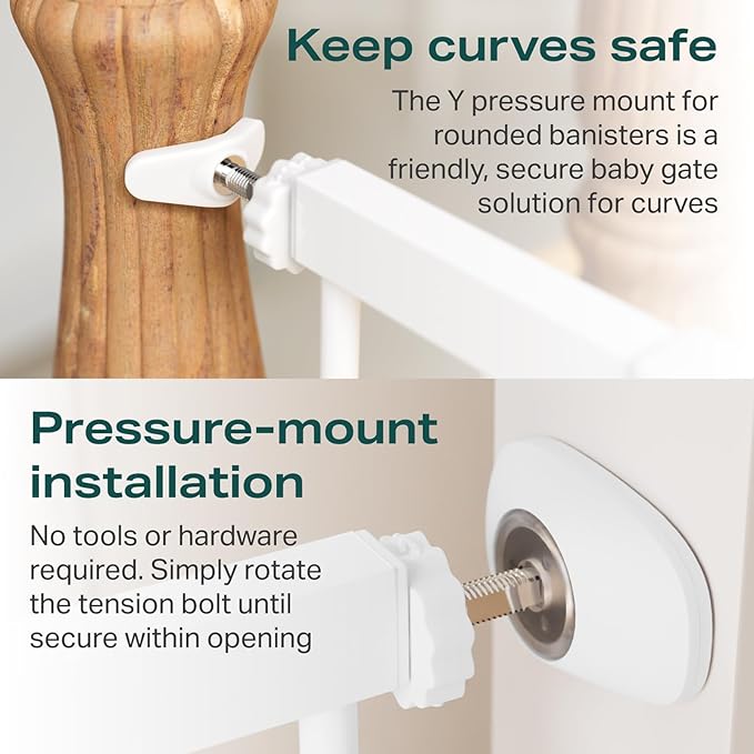 Cumbor 29.7-46" Baby Gate for Stairs, Toddler Safety Essentials for The House, Auto Close Dog Gate for Doorways, Mom's Choice Awards Winner-Easy Install Pressure Mounted Pet Gates for Dogs, White-PawvioPets