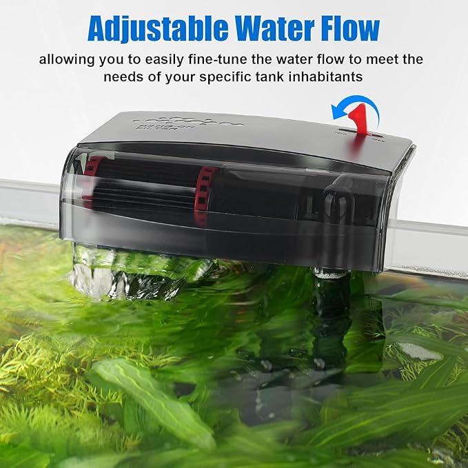 AQQA Aquarium Filter 10-30 Gallon Fish Tank Filters with Bio-Wheel Power, Hang on Back Aquarium Filter, Adjustable Flow Hob Filter, Quiet Efficient and Silent Operation (8W 110 GPH)-PawvioPets