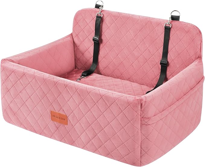Dog Car Seat for Medium/Large Dogs, Pet Booster Seat for Under 55 lbs or 2 Small Dogs, Detachable & Washable Dog Car Bed for Backseat with 2 Safety Leashes (Pink)-PawvioPets