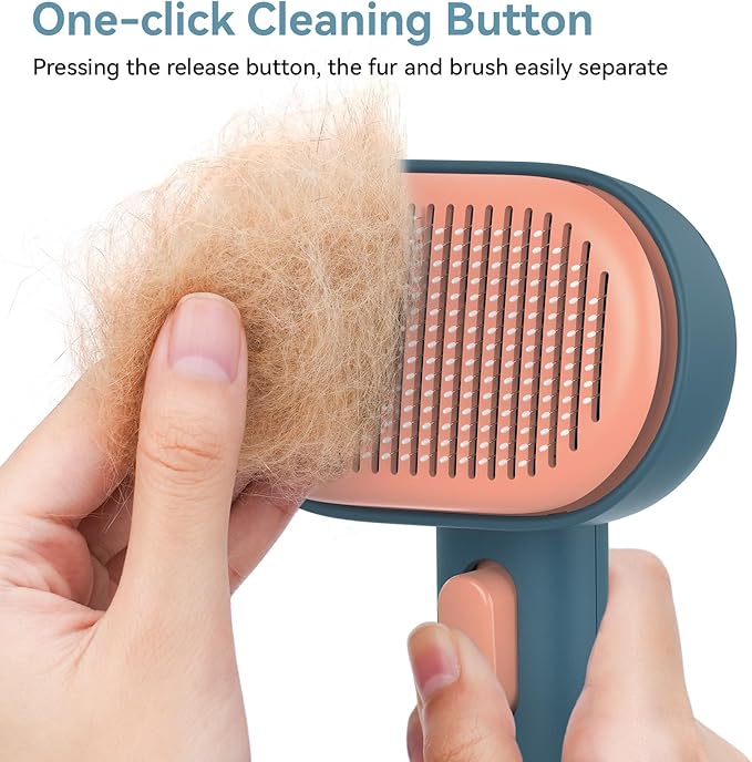 Aumuca Dog Brush for Shedding, Self Cleaning Cat Grooming Brush with Release Button, Cat Hair Brush to Remove Loose Fur, Tangles & Dirt, Great for Long and Short Haired Cats, Green-PawvioPets