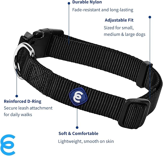 Blueberry Pet Essentials Medium Dog Collar in Black | Adjustable & Eco-Friendly Durable Nylon Strap | Classic Collar for Medium Dogs, Boy & Girl Pets-PawvioPets