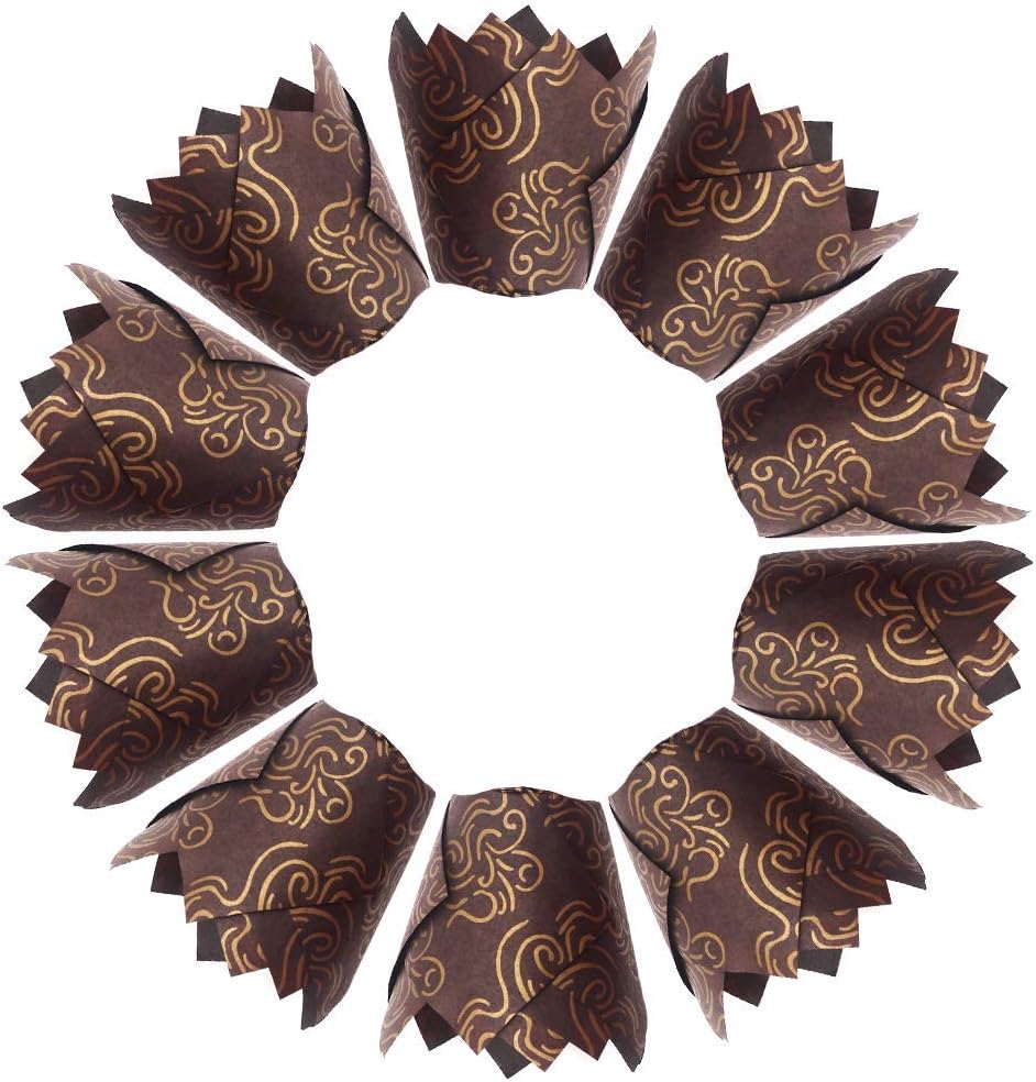 150pcs Tulip Cupcake Liners Baking Cups Muffin Liner Grease-Proof Paper Cupcake Wrappers for Wedding, Birthday Party, Standard Size (Golden Printed, Brown)