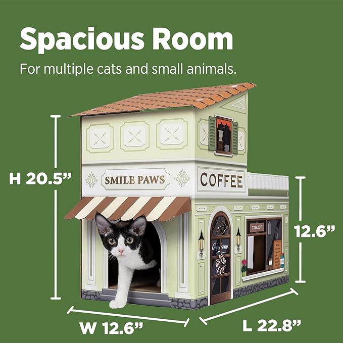 Cat Beds for Indoor Cats, Cardboard Cat House with Scratchers, Coffee Shop, Large Sturdy Cat Furniture Condo Cave Tent, Easy to Assemble Pet Toys Accessories Stuffs, Bunny Small Animals-PawvioPets